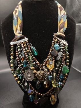 Boho Statement Necklace Charm Cluster Beaded Bib Anthropologie Style